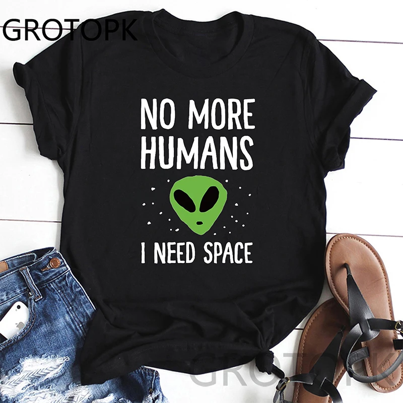 Футболка женская с рукавом No More Human I Need Space Alien | Женская одежда