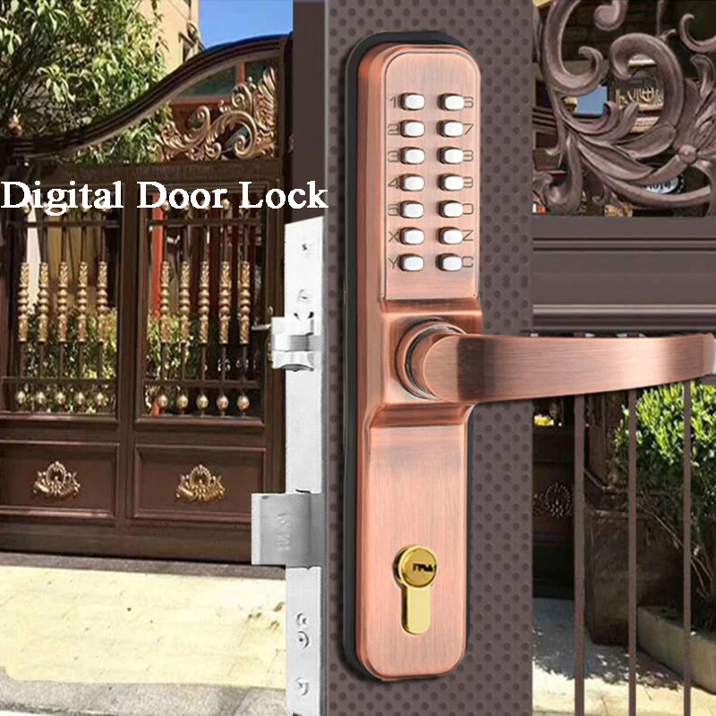 Double Sided Keyless Door Lock with Handle, Double Keypad Door Lock，100%  Mechanical Keypad Door Lock Stainless Steel Sunscreen Waterproof Digital