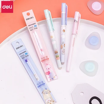 

Deli Erasable Gel Pen Set 2 Sets 0.5mm Blue Erasable Gel Pen Eraser Refill Cute Cartoon Animal Kawaii Pens Student Stationery