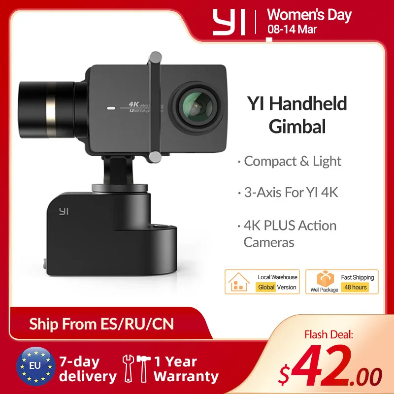 YI Handheld Gimbal 3-Axis For YI 4K /4K PLUS Action Cameras /Tilt/Roll Manual Adjustment 320 degree Compact & Light
