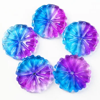 

24x4mm 6Pcs Peachblow Blue Titanium crystal Agates Flower Pendant Bead LS116sj