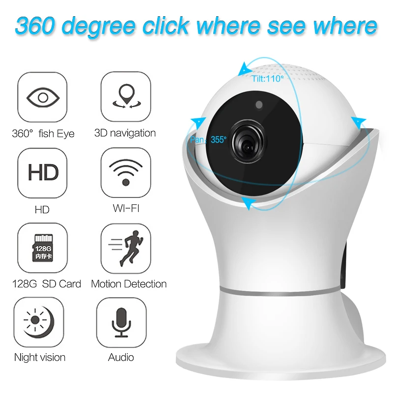 1080P Wifi IP камера рыбий глаз 360 градусов CCTV видеонаблюдения 2MP ночного видения для
