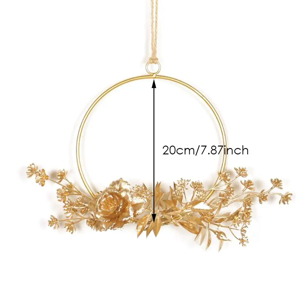New Luxury Style Gold Hoop Gold Flower Wall Decoration Gold Color Wrought Iron Wall Hanging Metal Wreath Pendant Decorations Met