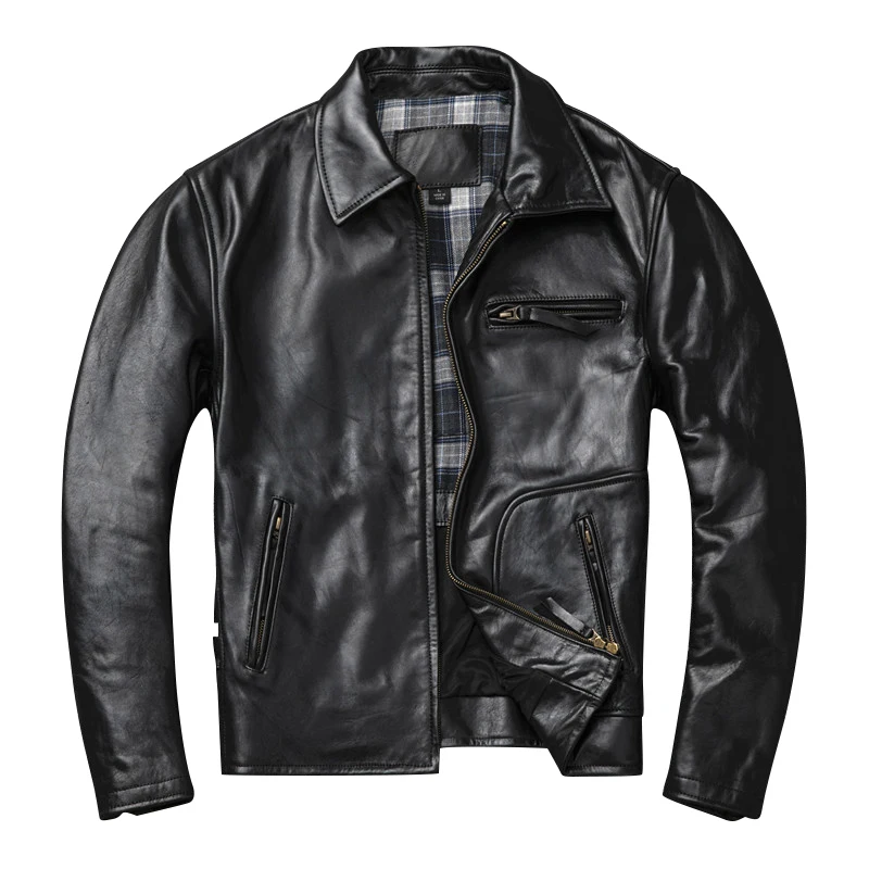 Черная Мужская мотоциклетная кожаная куртка американского стиля размера ...