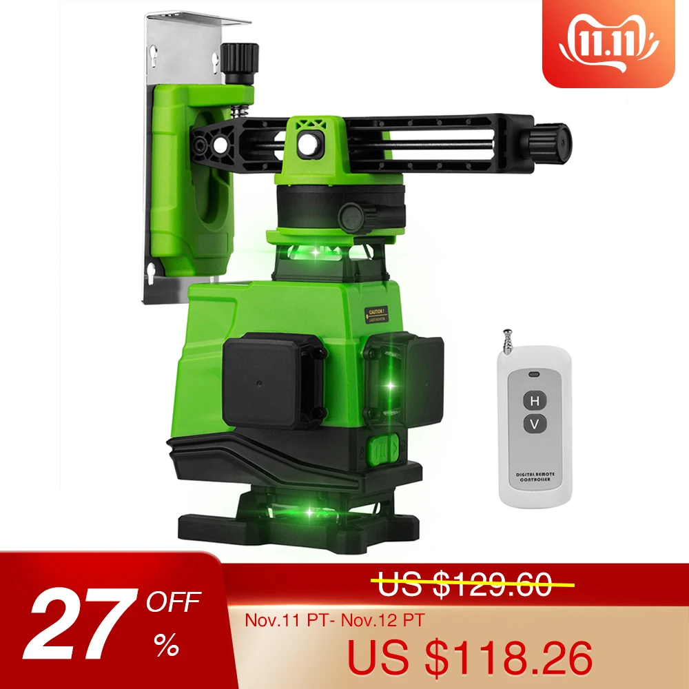 Billige 4D 16 Linien Lithium batterie laser ebene 360 Vertikale Und Horizontale Selbst nivellierung Kreuz Linie mit fernbedienung 2 in 1 halterung
