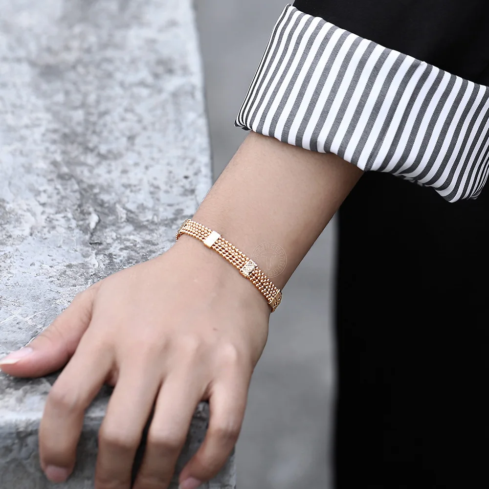 8mm Womens Girls Men 585 Rose Gold Color Bead Bracelet Link