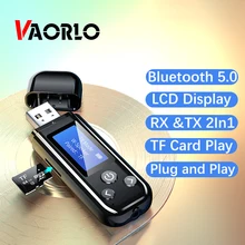 VAORLO LCD Display Bluetooth 5,0 Empfänger Sender Für Kopfhörer Tf-karte Spielen Mit 3,5mm AUX Stereo Musik Mit Mikrofon