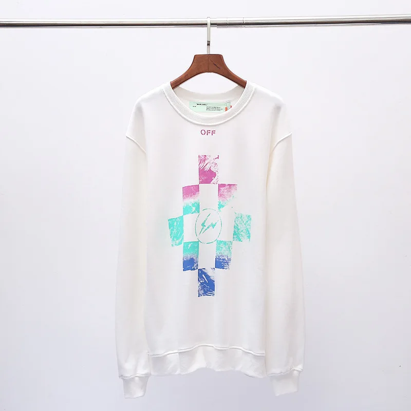 Off-white Street gradient rainbow lightning граффити стрелка круглый вырез тонкая секция спортивная женская мужская Толстовка - Цвет: Белый