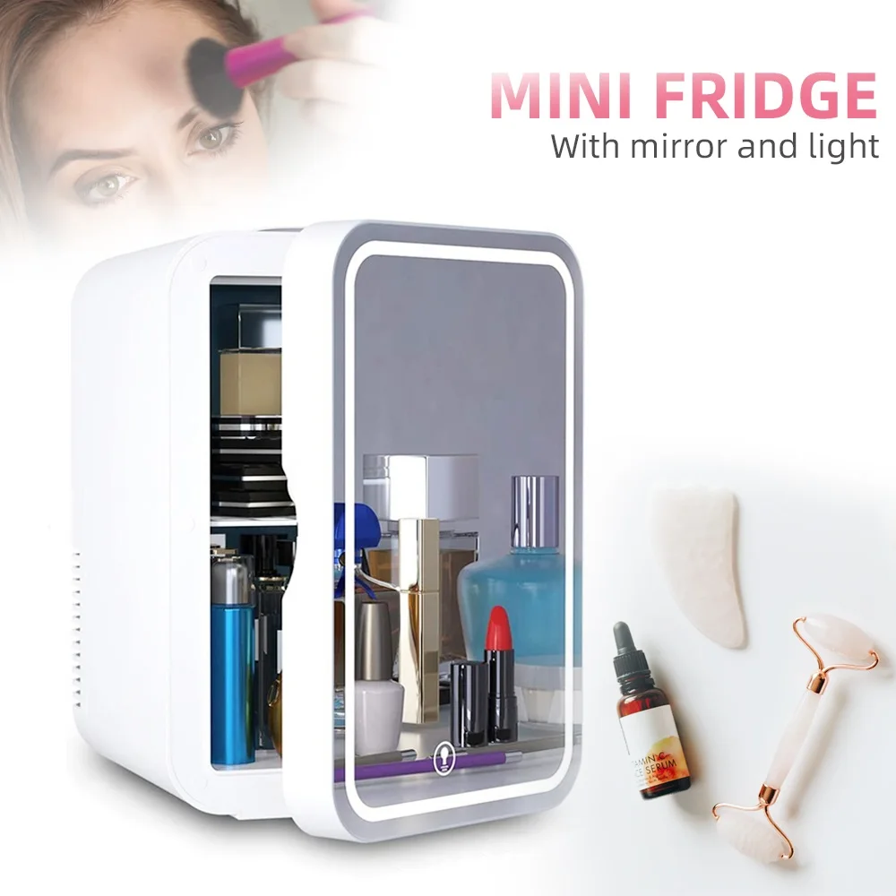 Mini Nevera Portatil Maquillaje 6L Espejo luz Tactil Rosado DANKI