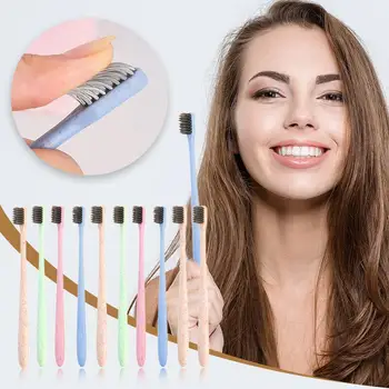 

10pcs Toothbrush Wheat Straw Soft Hair Small Head Home Oral Hygiene Adult Toothbrush Soft Brush Fits Growth and Development