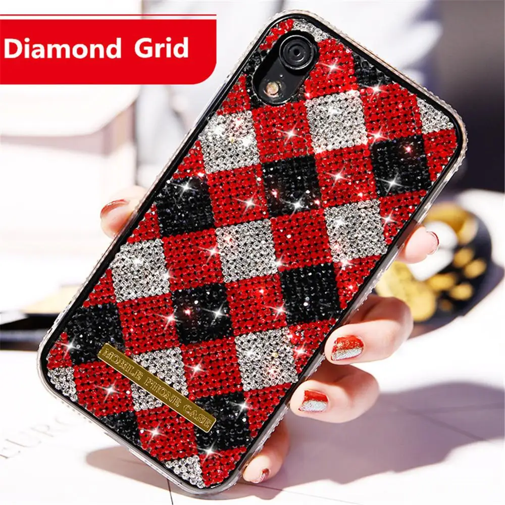 

luxury diamond Grid Pattern Phone Case For Apple iPhone XS Max Xr X 8 7 6S 6 Plus Diamond Classic British Style Back Cover