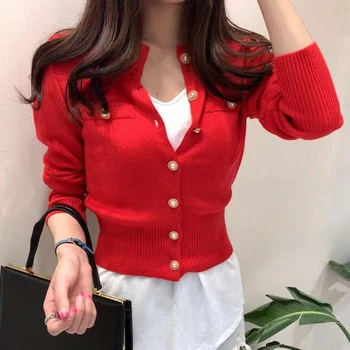 Lucyever Fashion Women Cardigan Sweater Spring Knitted Long Sleeve Short Coat Casual Single Breasted Korean Slim Chic Ladies Top 4