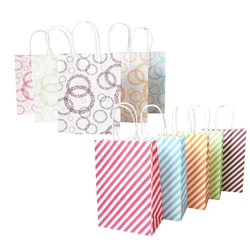 

10 Pcs/lot 16x22cm Classic Strip Circle Paper Bags With Handles New Year Gifts wrap Bags Wedding Birthday Party packaging bag