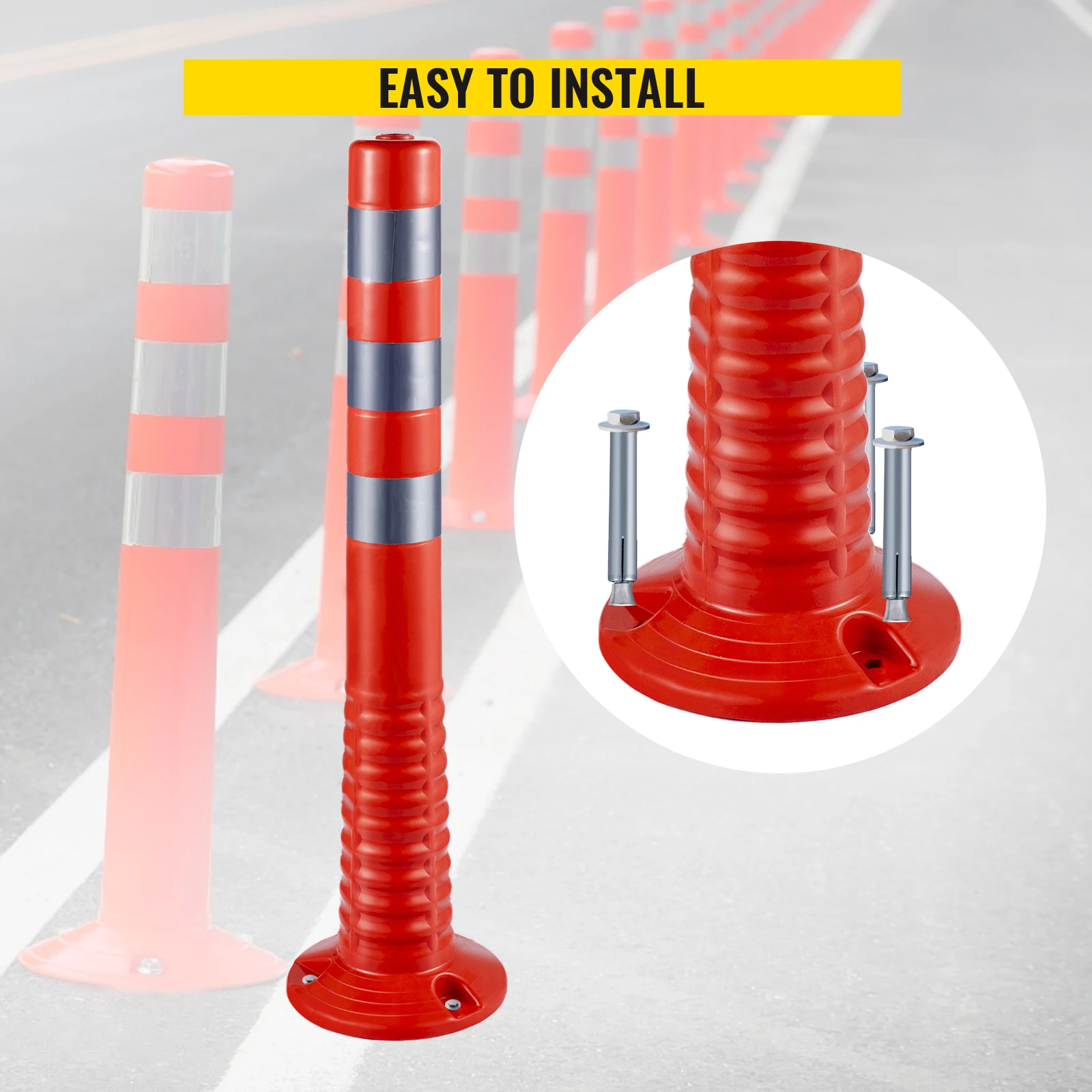 Flexible PU Traffic Delineator Posts Orange Reflective Road Cones