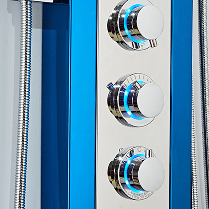 Onyzpily светодиодный душ панель душ черный синий колонна кран Цифровой температурный экран Ванна Душевая система светильник Rotable Spa Massag