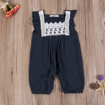 

Solid Sleeveless Lace Decor Jumpsuit Romper For Baby Girl