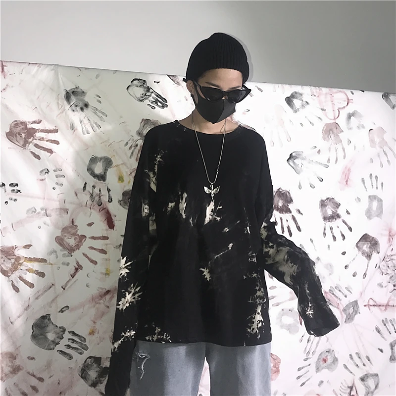 Floral Gradient Print Autumn hip hop Men T shirt Long Sleeve rock Clothes black oversized women streetwear 2019 new Harajuku top