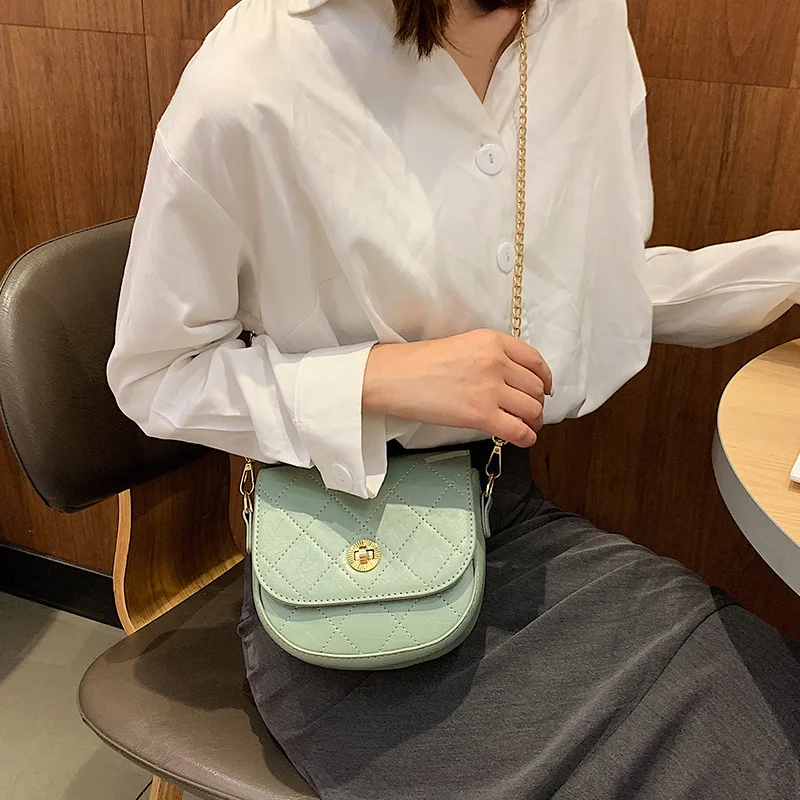 

Semi-Circular Saddle Bag Women's 2019 New Style High Grade Sense Textured Oblique Bag Bag Rhombus-Style Chain Strap WOMEN'S Bag