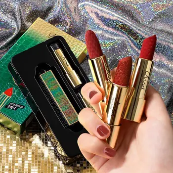 

3Pcs 2 Types Carved Lipstick Set Waterproof Non-stick Cup Long Lasting Shimmer Matte Lipstick Kit