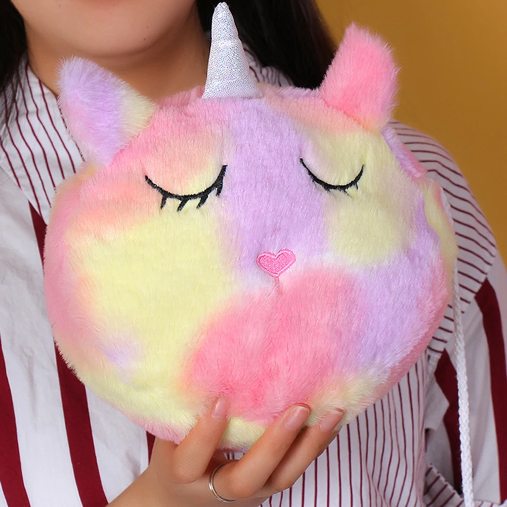 Mini Cartoon Kids Plush Purse Bag Zipper Closure Shoulder Bag Messenger Bag Plush Purse Bag Headphone Pouch For Girl Gifts