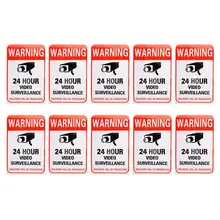 24 часа видео наклейки с предупреждением о наблюдении и охране 10 шт 24 часа видеонаблюдения Предупреждение ющие наклейки клейкая Наклейка знак
