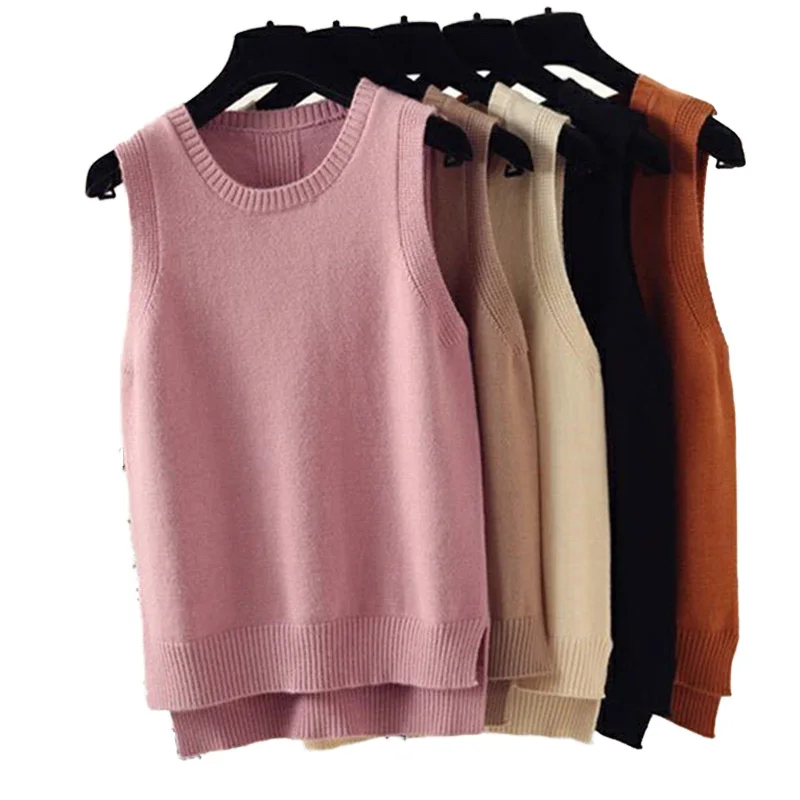 

New Spring Autumn Wool Sweater Vest Women Sleeveless O-Neck Knitted Vest Female casual tank tops pullover Girls Vest