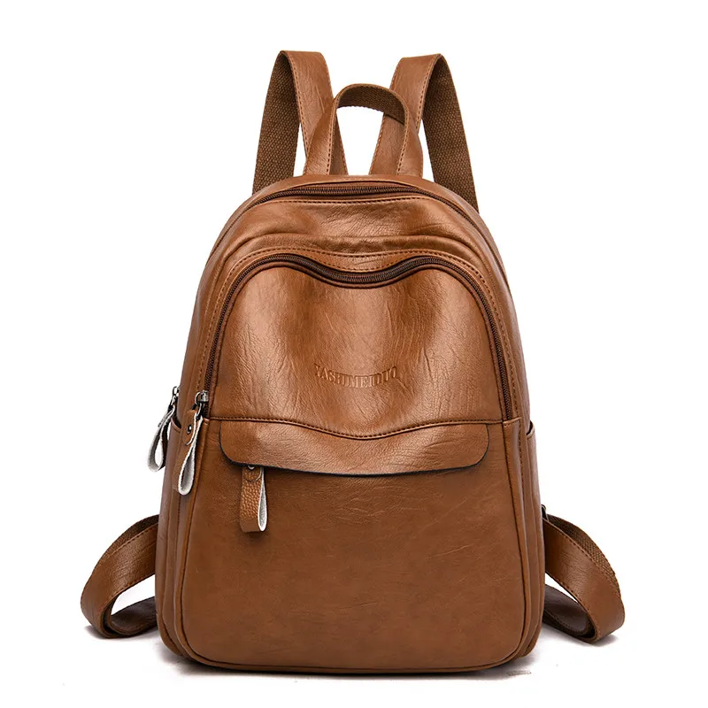 Модные женские кожаные рюкзаки, винтажная женская сумка через плечо, сумка для путешествий, женский рюкзак Mochilas, школьные сумки для девочек - Цвет: Brown