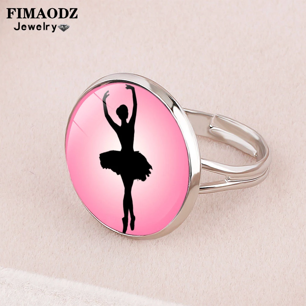 FIMAODZ Pink Ballet Girl Photo Ring for Kids Gymnastics Dance Ballerina Charm Adjustable Rings Daughter Gift Party Jewelry | Украшения и