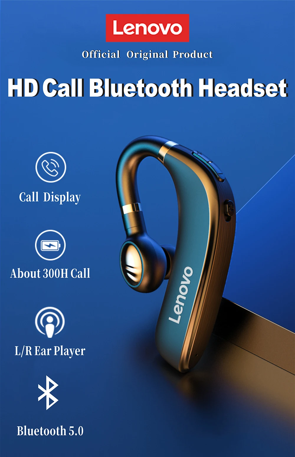 Lenovo Hx106 Wireless Headphone Ear Hook Business Single Ear Earphone Bluetooth 5 0 Capacity Headset With Mic Bluetooth Earphones Headphones Aliexpress