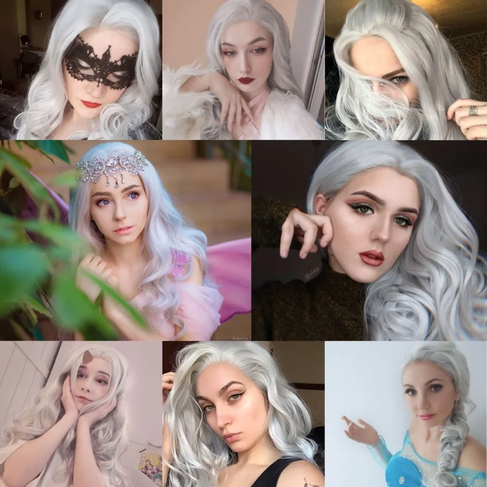BeautyTown, ручная вязка, серый, белый, серебристый цвет, волнистые, стиль Camgirl, косплей, для женщин, повседневный макияж, вечерние, синтетические, на кружеве, передние парики