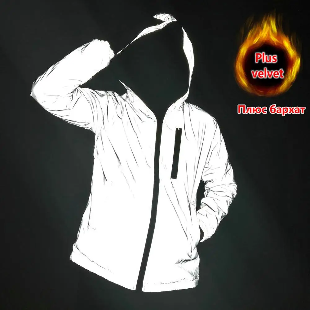 Very best  Winter Thicken 3M Reflective Light Men Jacket Women Plus Velvet Jackets Hip Hop Streetwear Skateboa