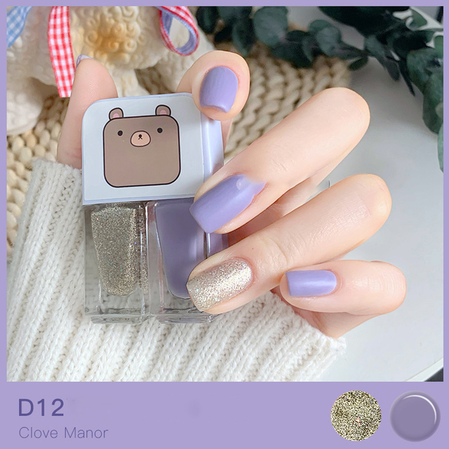 Nail Polish Set Two Bottles Glitter Scrub Can Tear No-bake Women Girl Cute Nail Polish Quick Drying Manicure Tools