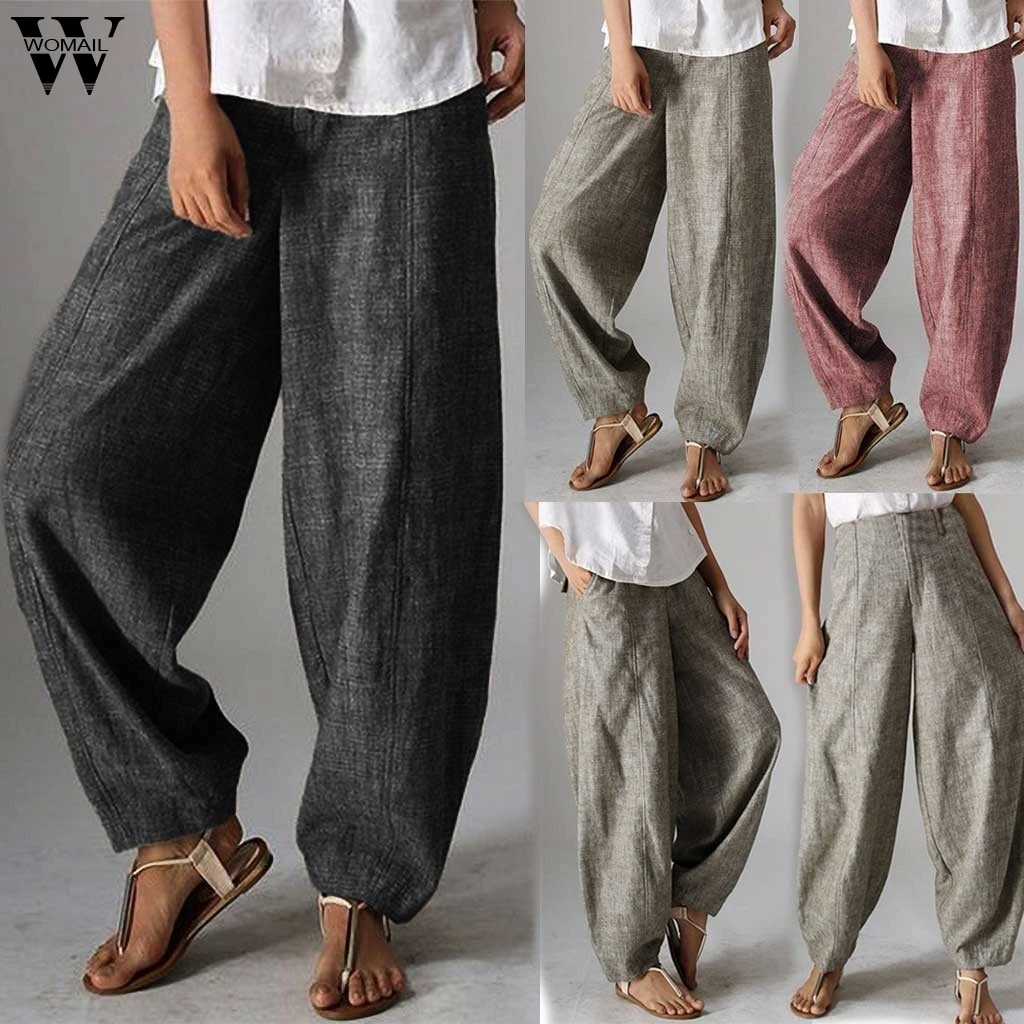 

Womail Womens Pants Womens Full Length Pants Cotton High Waist Solid Color Trousers Ladies Pants Women pants 2019 S-2XL