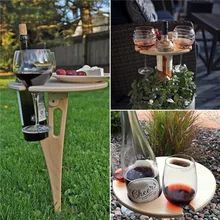 Outdoor Wine Table with Foldable Round Desktop Mini Wooden Picnic Table Easy To Carry Wine Rack Support Dropshipping