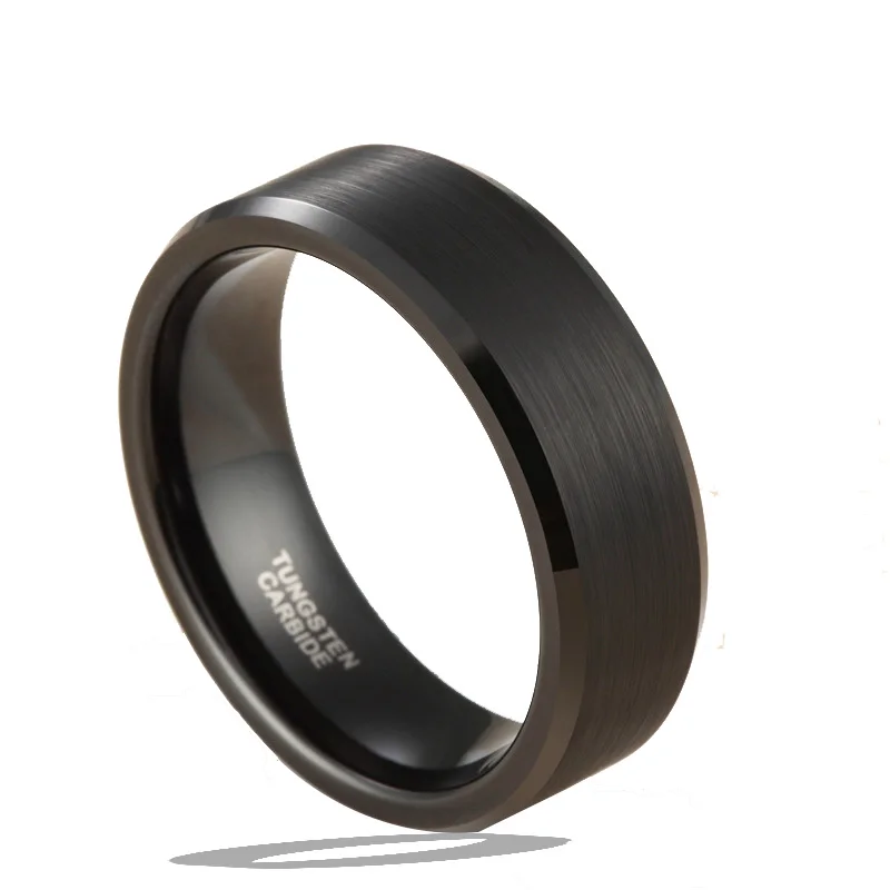 

Customize 8MM Black Tungsten Rings for Men Women Brushed Center Beveled Edges