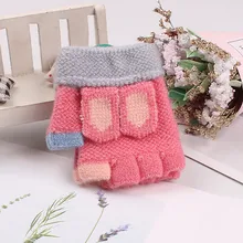 Стильные зимние детские рукавицы в стиле пэчворк; Детские теплые вязаные перчатки с наполовину пальцами; детские перчатки