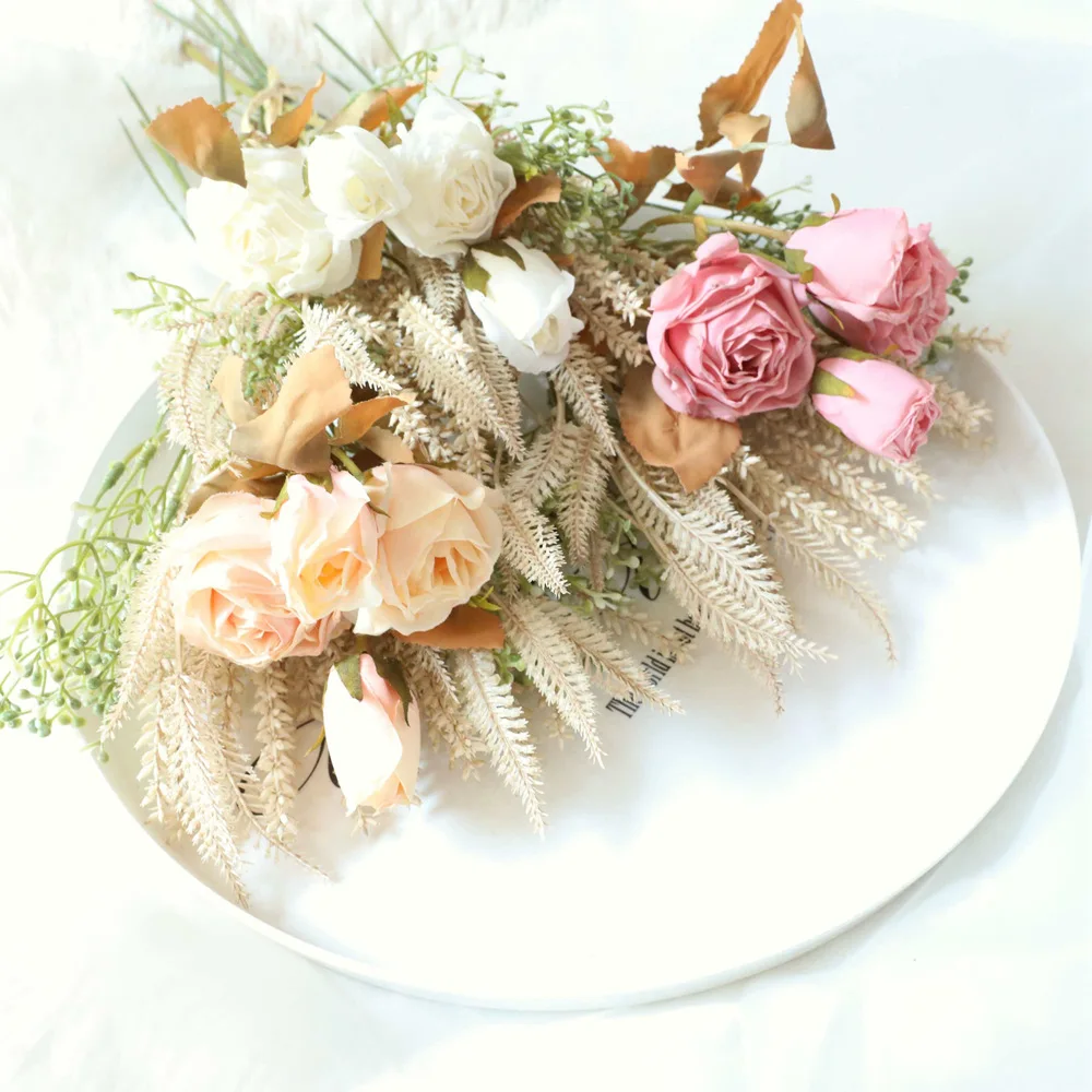 

Dried Bunch of Rose Grain cloth Rose Flower for Home Table Decoration Party Wedding Bride Hand Holding Bouquet Display Roses