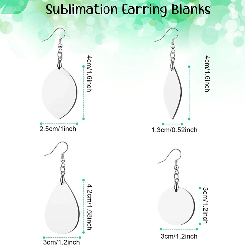 32Pieces/Set Sublimation Earring Blanks Unfinished Teardrop Earring Pendant  with Earring Hooks for Jewelry DIY Making