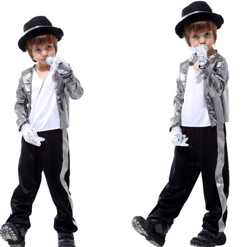 

Kids Cosplay Michael Jackson Costume Halloween Masquerade Party Boys Fancy Set Billie Jean Jacket Sequin Shinning Dancing Suit