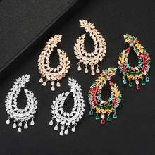 GODKI, модные, элегантные, с большим кубическим цирконием, CZ, большие серьги, кисточки, массивные серьги для женщин, для свадебной вечеринки, Gif