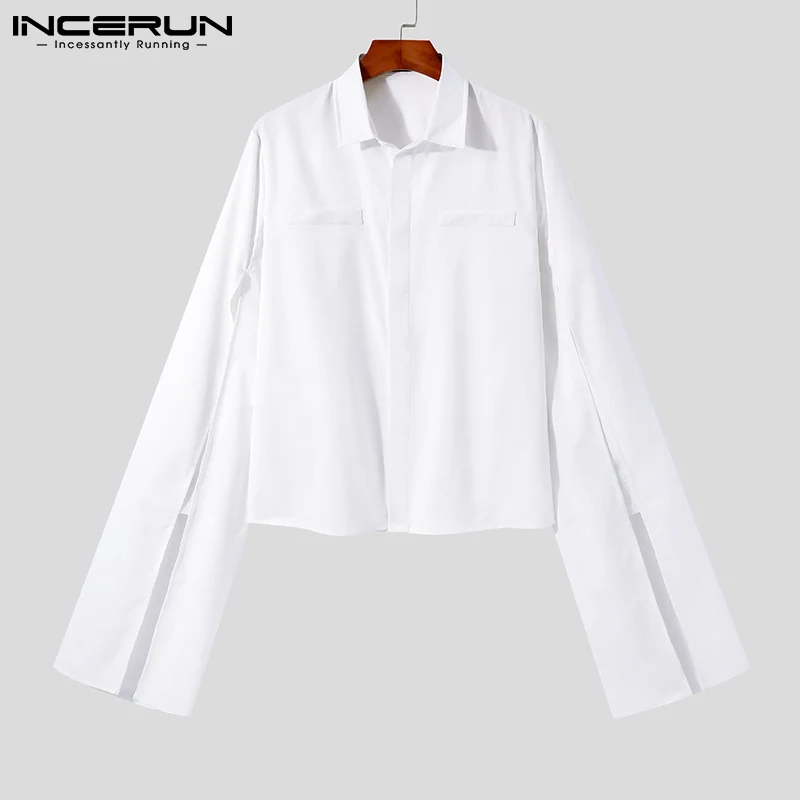 Men Casual Long Sleeve Shirt Lapel Flare Button Solid Color Streetwear