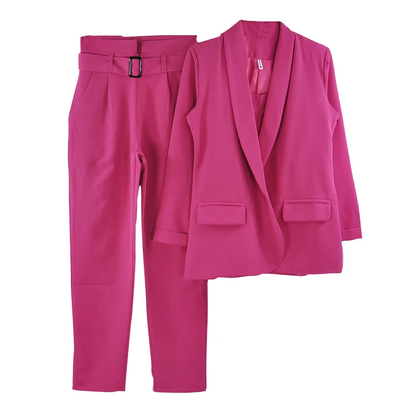 Женский деловой костюм из трех предметов MVGIRLRU, офисный блейзер, брюки и топ-майка, официальная одежда для работы, комплект, форма - Цвет: Purple