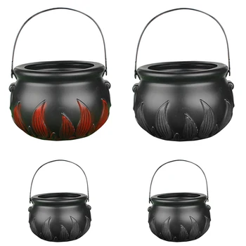 

4Pcs Halloween Witch Pot Candy Bucket Portable Practical Storage Bucket Flame Bucket Candy Container for Kids Teens Friends