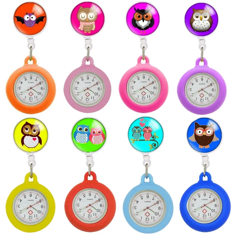 Cute Owl Cartoon Retractable Nurse Doctor Silicone FOB Pocket Watch Hospital Medical Hang Gift Badge Reel Clip Quartz Watches | Наручные