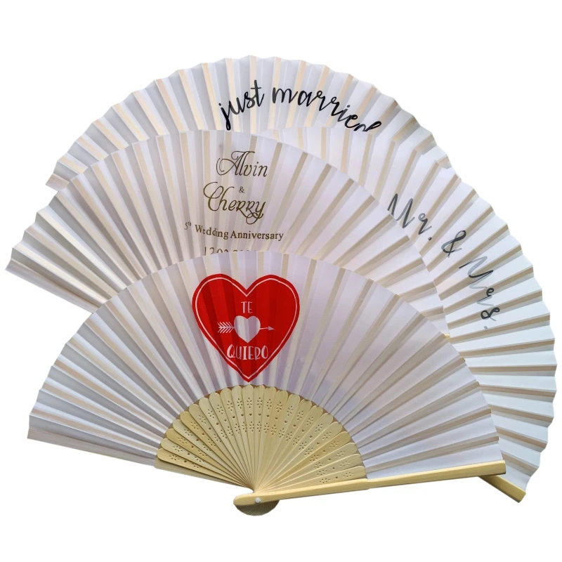 50PCS Personalized Engraved Bamboo Folding Silk Hand Fan Photo Printing Wedding Favor Birthday Baby Shower Party Gift