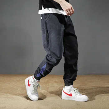 

Japanese Style Fashion Men Jeans Loose Fit Spliced Designer Cargo Pants Slack Bottom Harem Jeans Streetwear Hip Hop Jeans Men