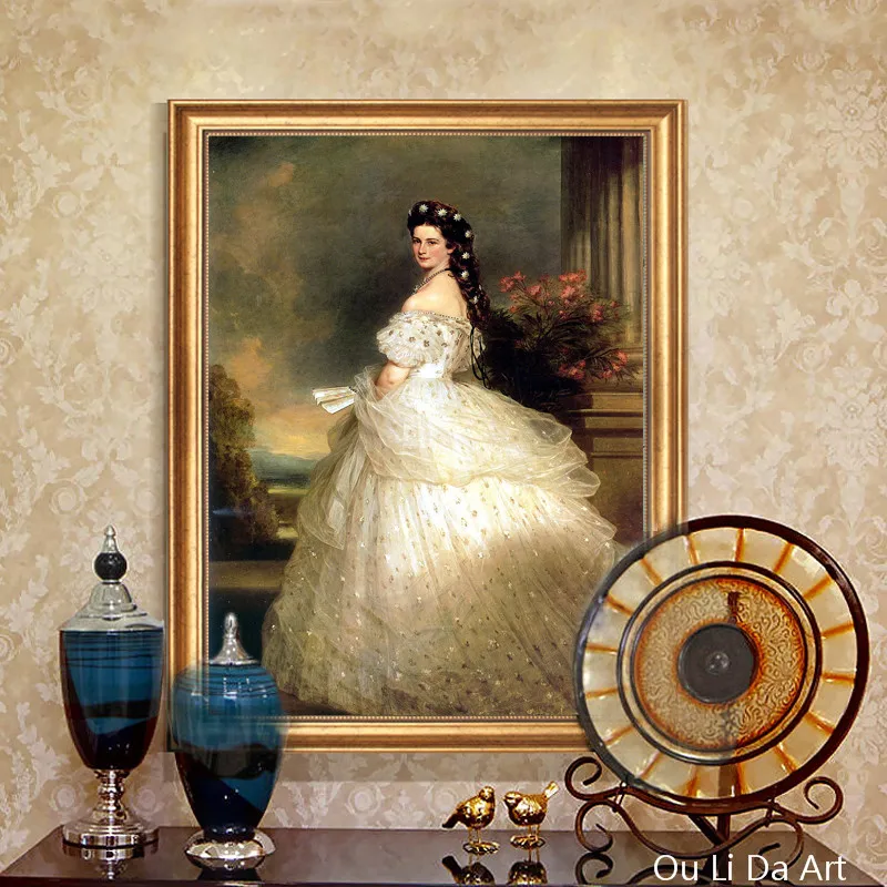 Классическая фигура двора принцесса белая юбка портрет картины маслом Печать на холсте напечатанная на холсте настенная художественная декоративная картина