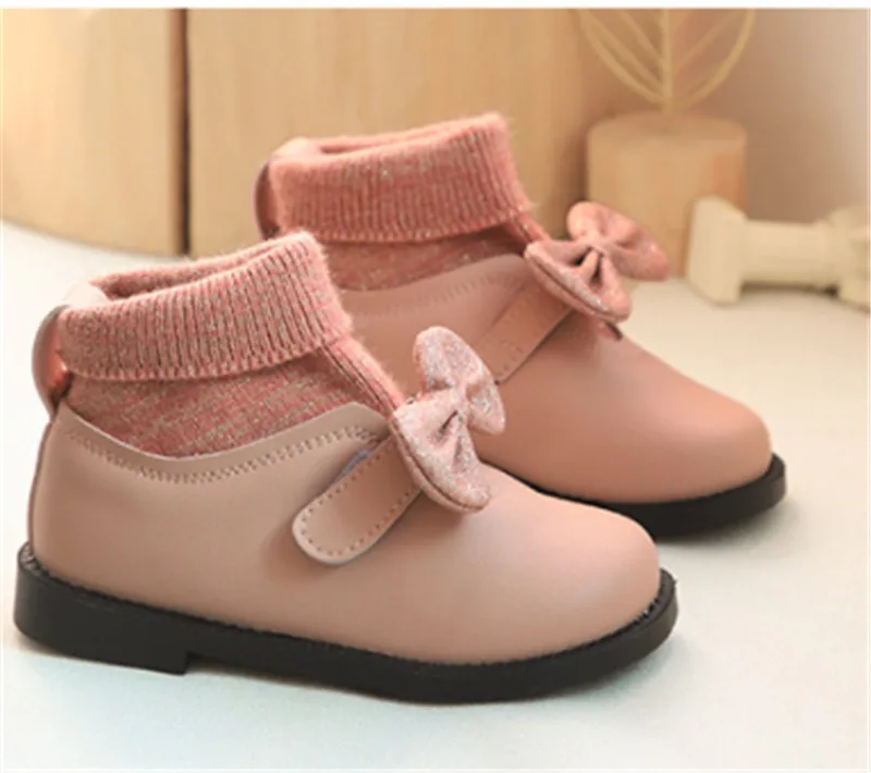 ; Тайвань XIA Yu yao ботильоны зимние ботинки маленьких ботинки для новорожденных девочек botte enfant fille детские зимние сапоги кожаные детская обувь для девочек Размеры 21-30 - Цвет: Розовый