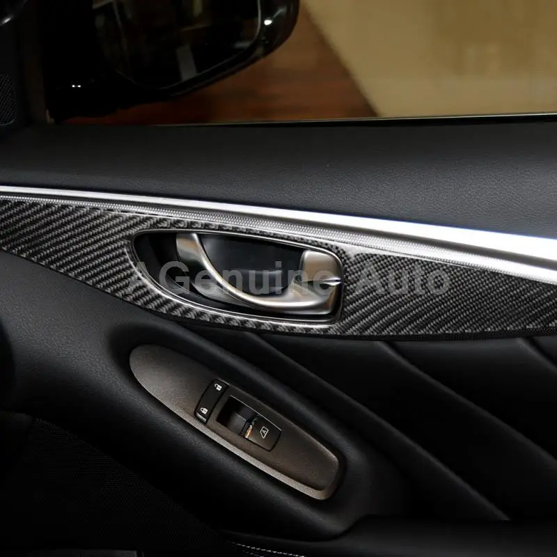 Реальные углеродного волокна дверные ручки панели отделка для Infiniti Q50 Q60 интерьер молдинги