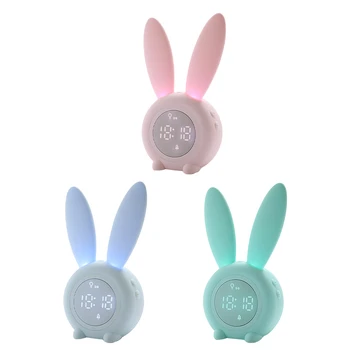 

Kids Sleep Trainer Rechargeable Alarm Clock Cartoon Night Bunny Light with Voices Control Sleep Timer with Digital Thermometer